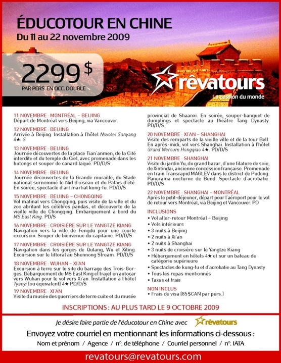 Rêvatours propose un éductour en Chine Rêvatours propose un éductour en Chine