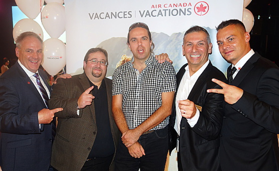 Éric Boissonneault, président de Voyages Performa (CWT) et Patrick Giguère, directeur de Voyages Constellation (CWT) félicités pour avoir atteint le niveau Platine de VAC et Moi. Ils sont entourés ici par Guy Marchand, Nino Montagnese et David Côté de Vacances Air Canada. Éric Boissonneault, président de Voyages Performa (CWT) et Patrick Giguère, directeur de Voyages Constellation (CWT) félicités pour avoir atteint le niveau Platine de VAC et Moi. Ils sont entourés ici par Guy Marchand, Nino Montagnese et David Côté de Vacances Air Canada.