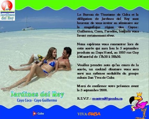 Le Bureau de Tourisme de Cuba vous convie à un séminaire sur Jardines del Rey le 5 septembre