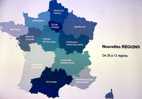 La nouvelle carte des régions de France, adoptée le 1er janvier dernier. La nouvelle carte des régions de France, adoptée le 1er janvier dernier.
