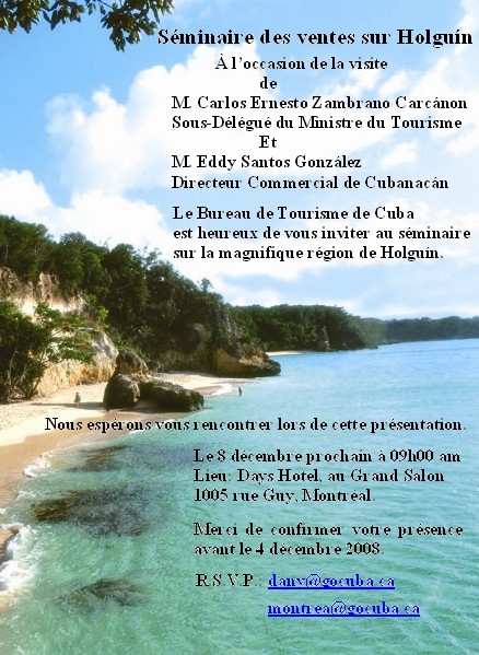 Vous êtes invité (e) à un séminaire de vente sur Holguin le 8 décembre 