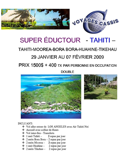 Voyages Cassis propose un éductour à Tahiti