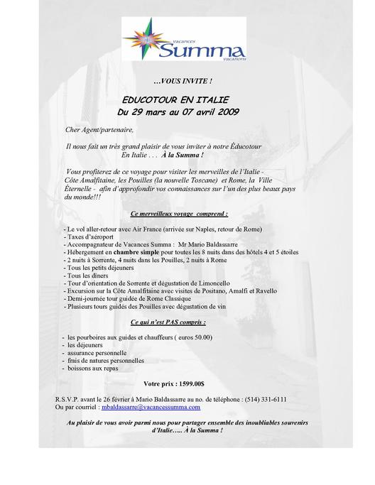 Vacances Summa propose un éducotour en Italie Vacances Summa propose un éducotour en Italie