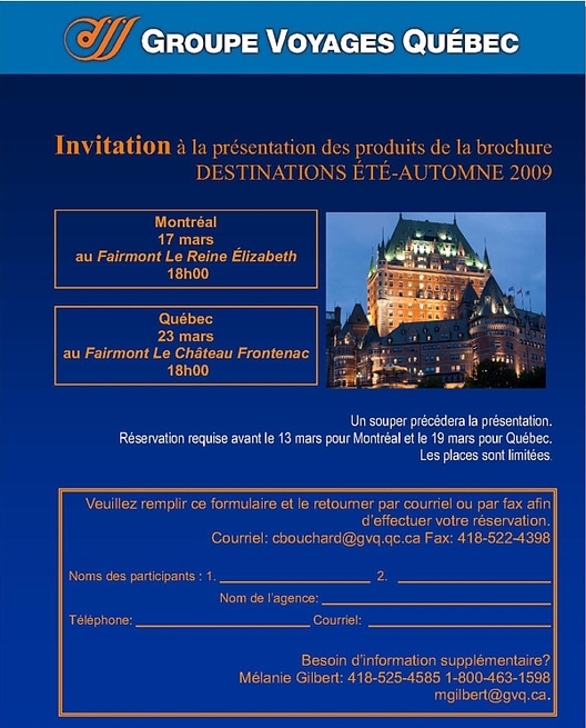 Présentations de Groupe Voyages Québec à  Montréal et à Québec: inscrivez-vous ! 