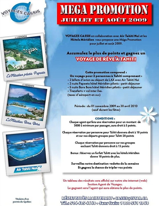 Voyages Cassis lance une ''mega promotion'' Voyages Cassis lance une ''mega promotion''
