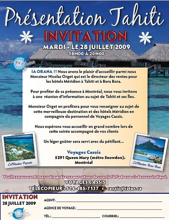 Voyages Cassis vous convie à une présentation sur Tahiti Voyages Cassis vous convie à une présentation sur Tahiti