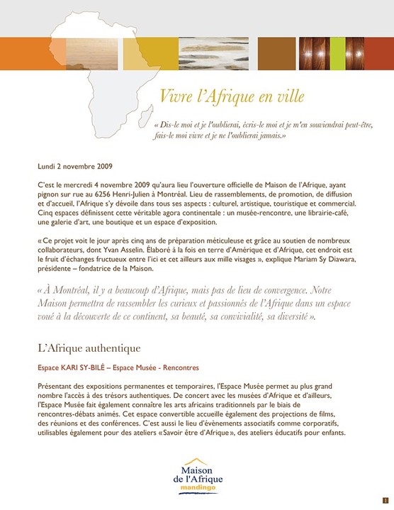 Maison de l'Afrique ouvre ses portes cette semaine à Montréal Maison de l'Afrique ouvre ses portes cette semaine à Montréal