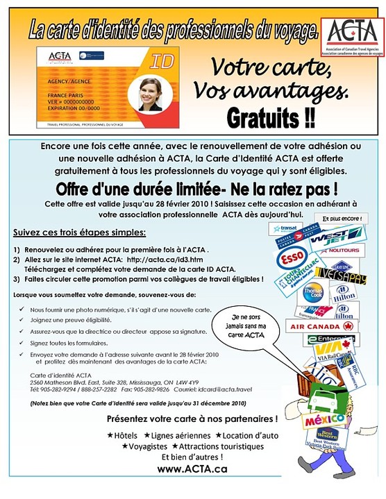 Rappel: la Carte d'Identité ACTA gratuite pour 2010