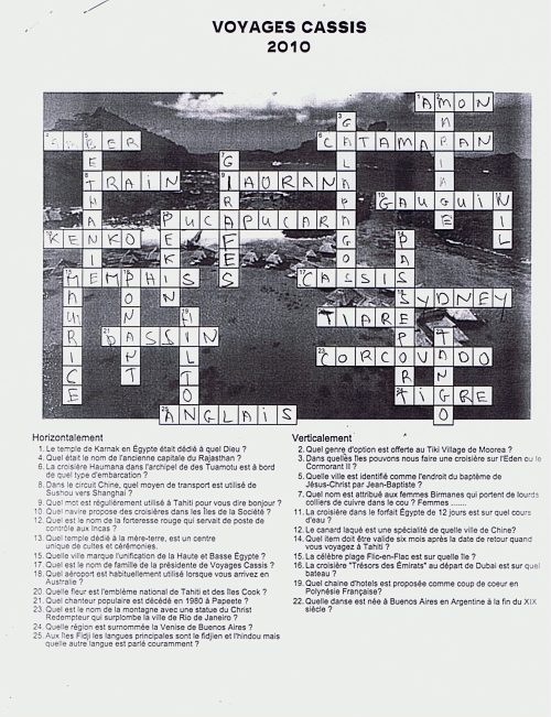 Concours Mots-croisés de Voyages Cassis: et la gagnante est..... Concours Mots-croisés de Voyages Cassis: et la gagnante est.....