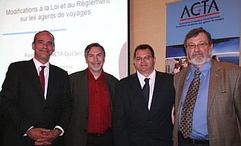 Me Daniel Guay, avocat; Robert Turcotte, président de l’ ACTA Québec; Jean-Luc Beauchemin, directeur général ACTA Québec; Me Jean-Louis Renaud, avocat à l’ Office de la protection des consommateurs