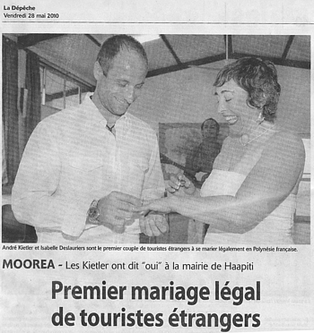 Mariages légaux en Polynésie : Voyages Cassis et Club Voyages Mille et Une Nuits font l'histoire ! Mariages légaux en Polynésie : Voyages Cassis et Club Voyages Mille et Une Nuits font l'histoire !