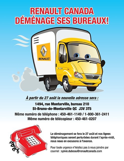 Renault Canada change d'adresse