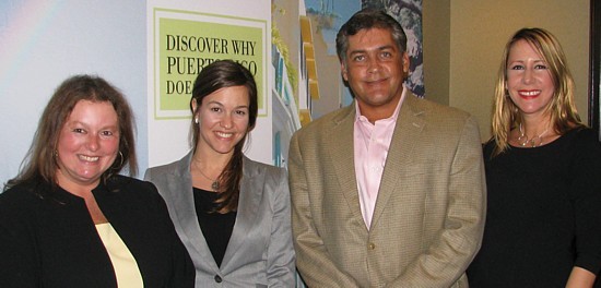 L'équipe de The Puerto Rico Tourism Company: Sunny Montgomery, dir. Canada, Céline Baron, dir. développement des affaires au Québec et Maritimes, Gabriel Emanuelli, dir. ventes Amérique du Nord et Canada et Yolanda Figueroa, du bureau de Los Angeles L'équipe de The Puerto Rico Tourism Company: Sunny Montgomery, dir. Canada, Céline Baron, dir. développement des affaires au Québec et Maritimes, Gabriel Emanuelli, dir. ventes Amérique du Nord et Canada et Yolanda Figueroa, du bureau de Los Angeles