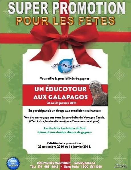 Voyages Cassis vous offre la possibilité de gagner un éducotour aux îles Galapagos ! Voyages Cassis vous offre la possibilité de gagner un éducotour aux îles Galapagos !