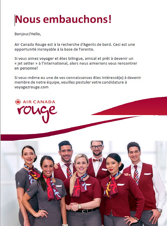 Air Canada Rouge a des postes à pourvoir 