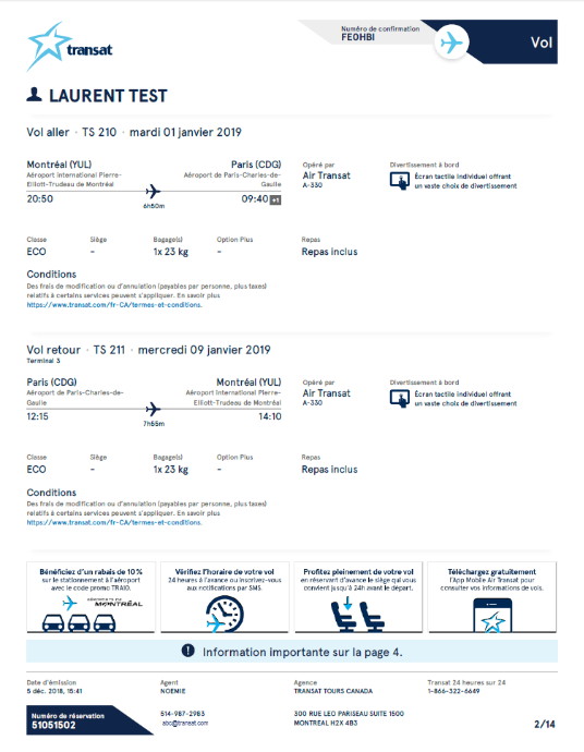 Transat : De nouveaux documents de voyages personnalisés