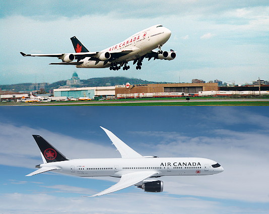 En 1994, Air Canada lançait son service sur Séoul desservi par 747-Combi de Boeing (haut). Aujourd’hui, la liaison est desservie par nos 777 et 787 Dreamliners de Boeing (bas). (Groupe CNW/Air Canada)