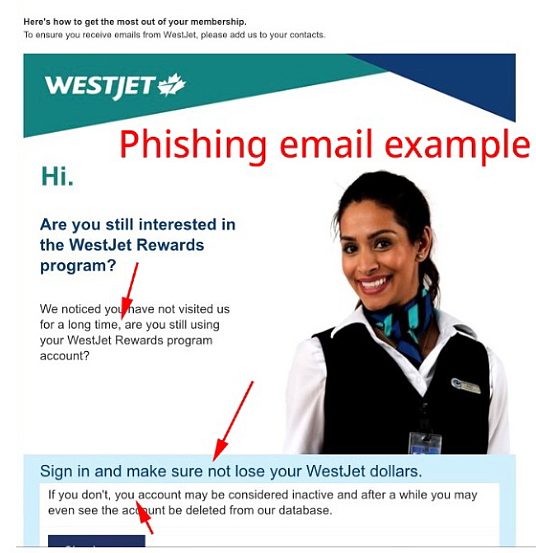 WestJet avertit le public d’une fraude d’hameçonnage par courriel