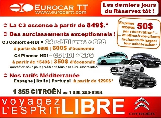 Le Réservez-tôt d'Eurocar TT tire à sa fin ! Le Réservez-tôt d'Eurocar TT tire à sa fin !