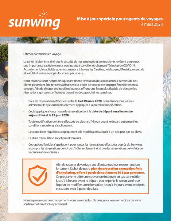 Sunwing offre désormais une façon plus flexible de modifier les nouvelles réservations   