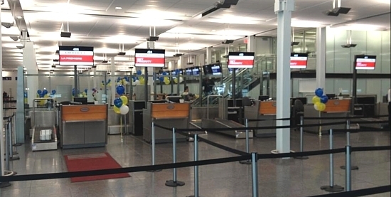 La zone d'enregistrement SkyPriority à l'aéroport Montréal-Trudeau La zone d'enregistrement SkyPriority à l'aéroport Montréal-Trudeau