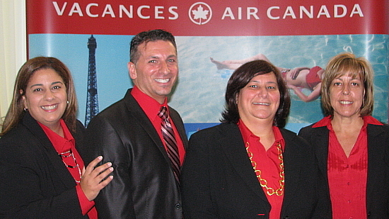Nathalie Tanious, v-p International; Nino Montagnese, v-p ventes et marketing; Zeina Gedeon, présidente et Lucy Sabella, v-p services corporatifs et expérience clients de Vacances Air Canada. Nathalie Tanious, v-p International; Nino Montagnese, v-p ventes et marketing; Zeina Gedeon, présidente et Lucy Sabella, v-p services corporatifs et expérience clients de Vacances Air Canada.