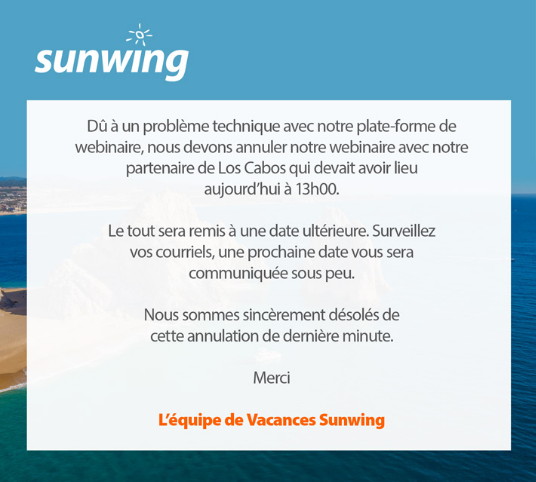 Sunwing reporte son webinaire sur Los Cabos Sunwing reporte son webinaire sur Los Cabos