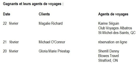 Vacances Transat dévoile le nom des gagnants du concours « Un voyage par jour » Vacances Transat dévoile le nom des gagnants du concours « Un voyage par jour »