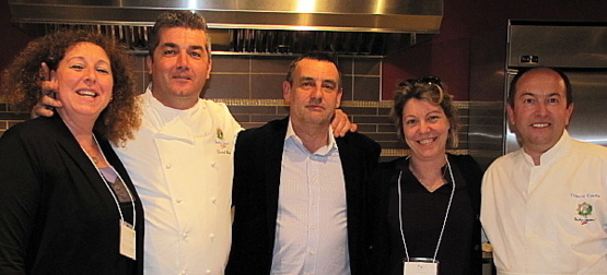 Jacqueline Florkin, responsable promotion et marketing CRT PACA; le chef Daniel Hébet; Bruno James directeur général CRT PACA; Armelle Tardy-Joubert, directrice Canada d'Atout France et le chef Thierry Conte.