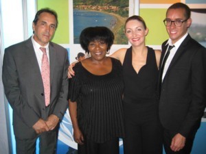 Patrice Bensalem DG du CMT; Muriel Wiltord, dir du CMT à New York, Marine Kaysen dir. marketing de Club Med et Antoine Omère du CMT à Montréal Patrice Bensalem DG du CMT; Muriel Wiltord, dir du CMT à New York, Marine Kaysen dir. marketing de Club Med et Antoine Omère du CMT à Montréal
