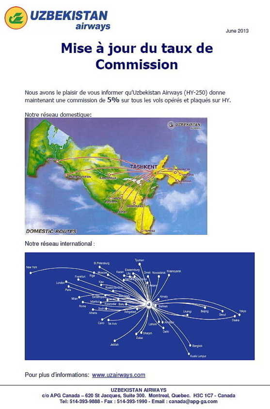 Uzbekistan Airways offre des commissions