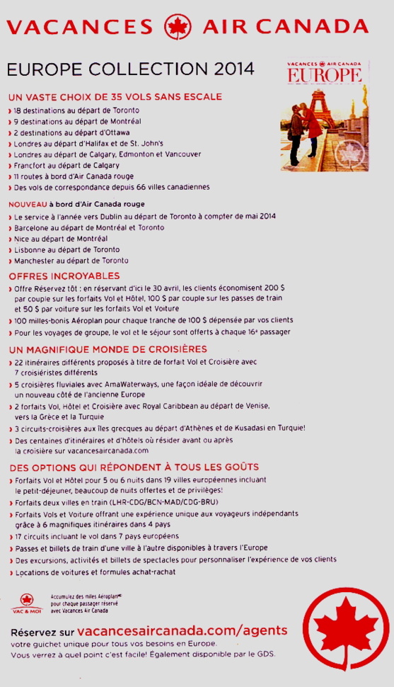 Vacances Air Canada présente sa brochure Europe 2014  Vacances Air Canada présente sa brochure Europe 2014