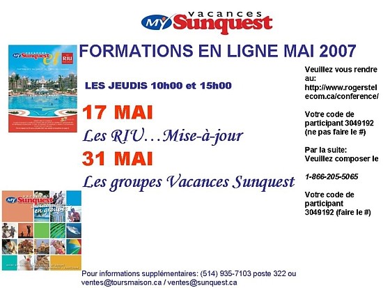 Vacances Sunquest vous invite à participer à ses formations en ligne du mois de mai.