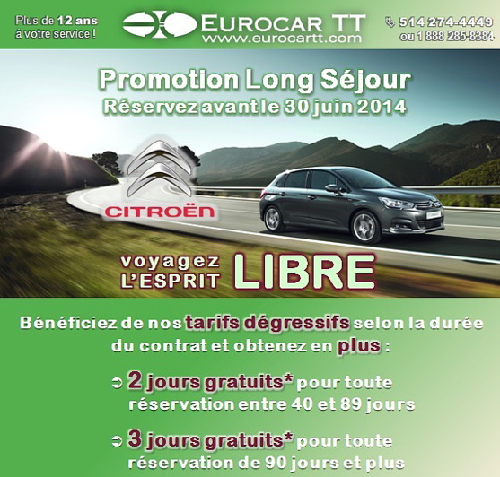 Eurocar TT prolonge sa PROMOTION JOURS GRATUITS Eurocar TT prolonge sa PROMOTION JOURS GRATUITS