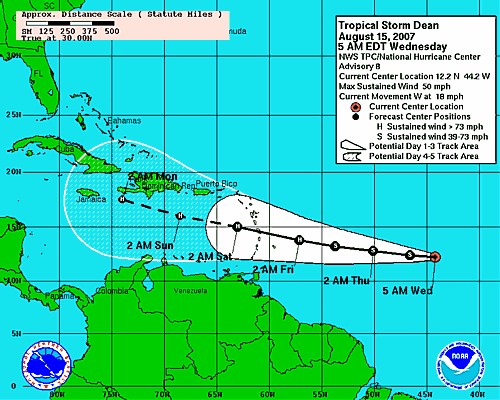 La tempête tropicale DEAN en route vers les Antilles