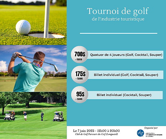 Tournoi de golf de l’industrie touristique : les quatuors et billets individuels sont maintenant en vente !