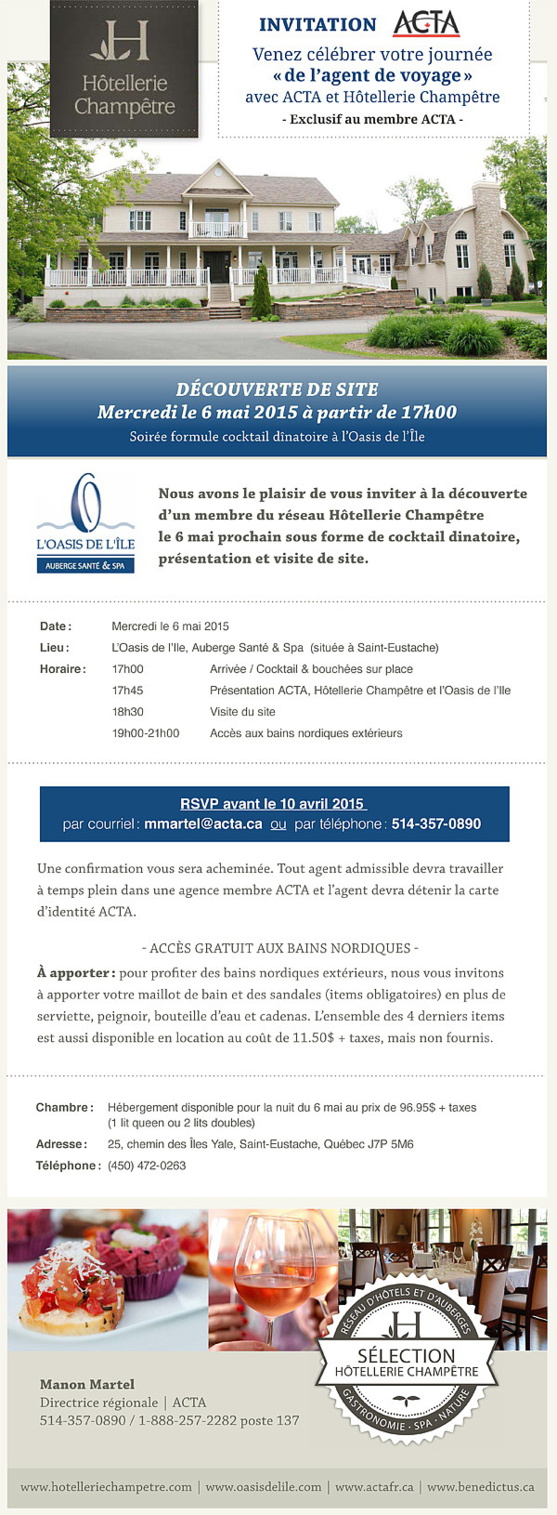 L'ACTA convie ses membres à un évènement soulignant la ' journée de l'agent de voyages '  L'ACTA convie ses membres à un évènement soulignant la ' journée de l'agent de voyages '