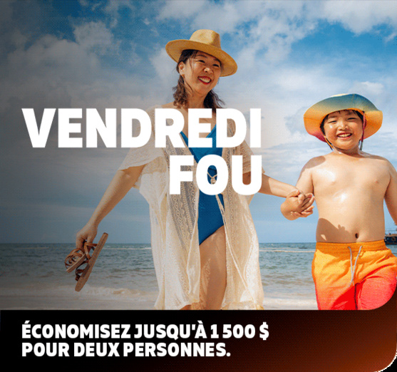 Le Solde du Vendredi fou est à l’avant-scène chez Vacances Sunwing, offrant plus de 1 500 $ d’économies pour deux personnes sur une centaine de forfaits vacances tout compris.