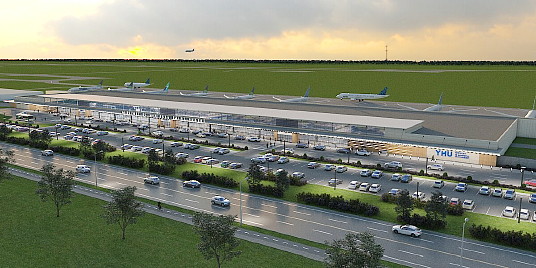 Image artificielle de l’aérogare pour vols nationaux de l’Aéroport métropolitain de Montréal. (Groupe CNW/Canada Infrastructure Bank)