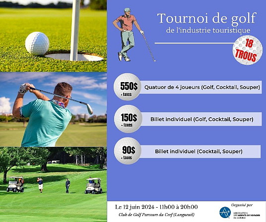 Tournoi de golf de l'industrie touristique le 12 juin 2024: les billets sont maintenant en vente !