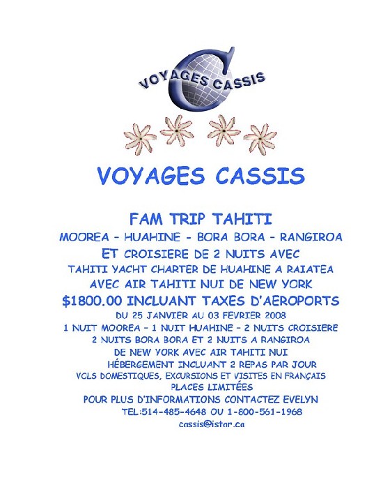 Voyages Cassis propose un éductour à Tahiti : encore quelques places disponibles ! Voyages Cassis propose un éductour à Tahiti : encore quelques places disponibles !