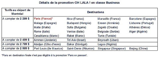 Air France: combinez les ' offres ohlala ' et ' Paris en passant ' en classe affaires. Air France: combinez les ' offres ohlala ' et ' Paris en passant ' en classe affaires.