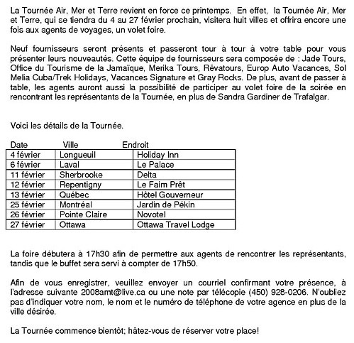 La Tournée Air Mer et Terre est de retour : inscrivez-vous ! La Tournée Air Mer et Terre est de retour : inscrivez-vous !