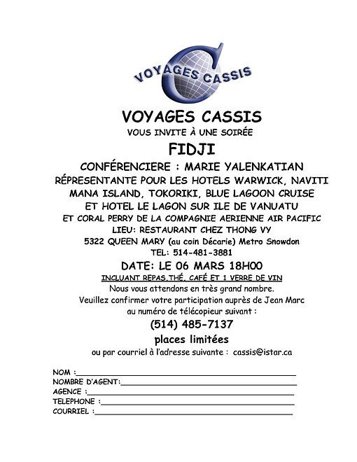 Voyages Cassis vous invite à une soirée- conférence sur Fidji