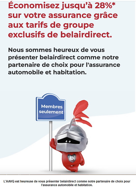 L'AAVQ en partenariat avec Belair Direct pour l'assurance automobile et habitation de ses membres