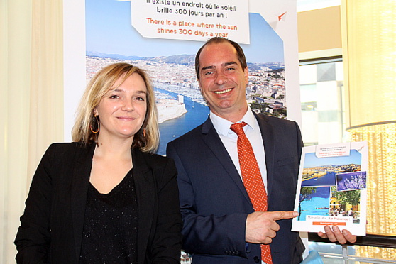 Emilie Bonnell, assistante promotion pour l'Office de tourisme et des congrès de Marseille; et Loïc Chovelon, chef du service de promotion pour Aéroport Marseille Provence.