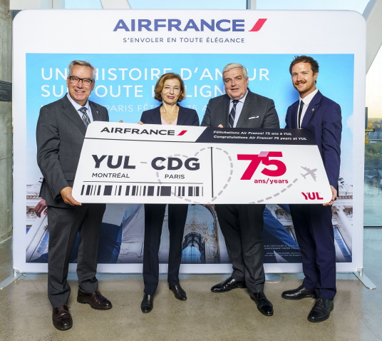 Yves Beauchamp, Président-directeur général d’Aéroports de Montréa l; Florence Parly Présidente du Conseil d’administration d’Air France KLM ; Michel Miraillet Ambassadeur de France au Canada et Jean-Eudes de La Bretèche, Directeur général, Air France KLM Canada. Yves Beauchamp, Président-directeur général d’Aéroports de Montréa l; Florence Parly Présidente du Conseil d’administration d’Air France KLM ; Michel Miraillet Ambassadeur de France au Canada et Jean-Eudes de La Bretèche, Directeur général, Air France KLM Canada.