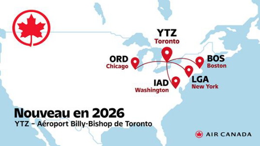 Air Canada proposera des vols pour les États-Unis au départ des îles de Toronto dans le cadre d'une expansion majeure de ses services à l'aéroport Billy Bishop de Toronto