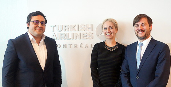 Osman Sahan, directeur général; Fatima Lihovic Ahmic, directrice des ventes et Darren Dunlop, directeur des ventes corporatives de Turkish Airlines à Montréal. Osman Sahan, directeur général; Fatima Lihovic Ahmic, directrice des ventes et Darren Dunlop, directeur des ventes corporatives de Turkish Airlines à Montréal.