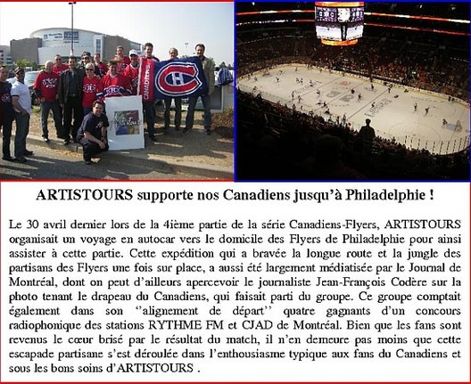 Artistours encourage les Canadiens jusqu'à Philadelphie Artistours encourage les Canadiens jusqu'à Philadelphie